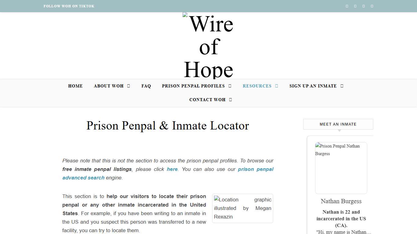 Locate a Prison PenPal with Wire of Hope's Inmate Locator
